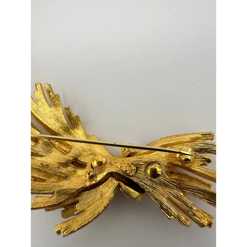 Vintage BSK Signed Gold Tone Bundled Wheat Stalks Brooch Pin